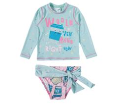 Conjunto De Praia Infantil Menina Com Fps Uv50+ Tip Top Camiseta Manga Longa Calcinha Menina Bk55