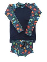 Conjunto de praia infantil menino proteção UV - camiseta raglan e sunga boxer 0 a 16 anos - Gerbya