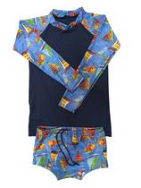 Conjunto de praia infantil menino proteção UV - camiseta raglan e sunga boxer 0 a 16 anos