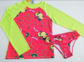 Conjunto de Praia Juvenil Boca Grande Camiseta Manga Longa e Calcinha Com Proteção UV 50+ Feminino