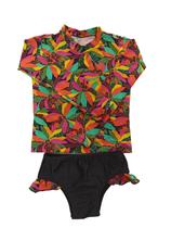 Conjunto de praia menina biquíni proteção UV - blusinha e calcinha com babadinho