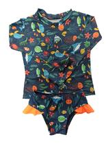 Conjunto de praia menina proteção UV - blusinha e calcinha com babadinho