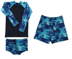 Conjunto de praia menino proteção UV - camiseta, sunga boxer e bermuda