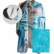 Conjunto de praia Nicole Miller Straw Sun Hats Kimono Cover Ups Aqua