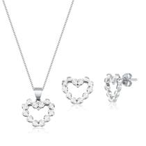 Conjunto De Prata 925 Colar e Brinco Coração Cravejado