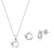 Conjunto De Prata 925 Colar e Brinco Flor Cravejada