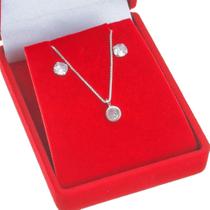 Conjunto de Prata 925 Colar + pingente + brinco de zirconia redonda - Encantada Joias