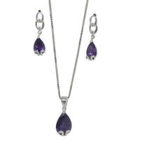 Conjunto de prata 925 gota zircônia roxa