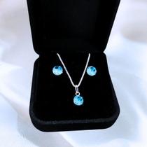 Conjunto de Prata 925 Ponto de Luz Zircônia Azul Claro Kit Brincos + Colar Conjunto de Prata 925 Ponto de Luz Zircônia Azul Claro Kit Brincos + Colar