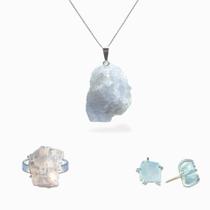 Conjunto de prata 925 Regulavel com cristal natural. Pedra Angelita