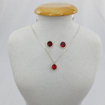 Conjunto de Prata Com Pedra Redonda Pingente Corrente e Brinco Bijou Art