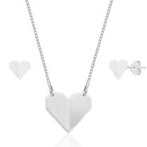 Conjunto de Prata Coração Origami