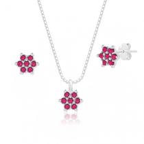 Conjunto de Prata Delicadas Flores Rubi Conjunto de Prata Delicadas Flores Rubi