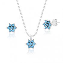 Conjunto de Prata Delicadas Flores Turquesa