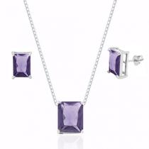 Conjunto de Prata Galeria Retangular Ametista
