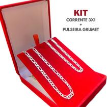 Conjunto De Prata Masculina Corrente E Pulseira Grossa 925