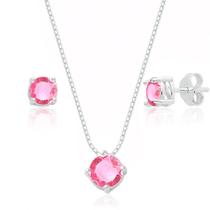 Conjunto de Prata Ponto de Luz Cristal Rosa Conjunto de Prata Ponto de Luz Cristal Rosa
