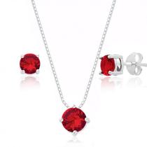 Conjunto de Prata Ponto de Luz Cristal Rubi