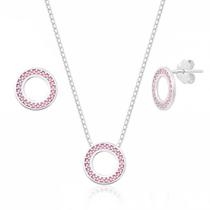 Conjunto de Prata Redondo Rosa Claro Conjunto de Prata Redondo Rosa Claro