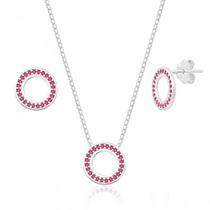 Conjunto de Prata Redondo Rosa Conjunto de Prata Redondo Rosa