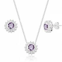 Conjunto de Prata Zircônia Ametista