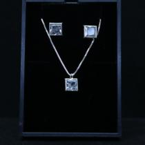 Conjunto de prata zirconia quadrado