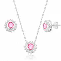 Conjunto de Prata Zircônia Rosa