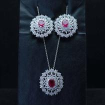 Conjunto de prata zirconia rubi