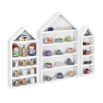 Conjunto de prateleiras Ikee Design, caixa de sombra em forma de casa, madeira, branca, 3 unidades