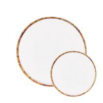 Conjunto de Prato Sobremesa + Prato Jantar Melamina Com Borda Bambu Conjunto de Prato Sobremesa + Prato Jantar Melamina Com Borda Bambu