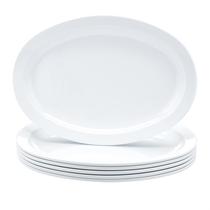 Conjunto de pratos Amazon Basics, oval de melamina, 33 cm x 25 cm, branco, 6 unidades