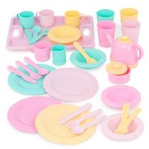 Conjunto de pratos Battat Play Circle Plates, xícaras, Tea Party, 34 unidades