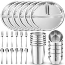 Conjunto de pratos de aço inoxidável Jinei, 30 unidades, pratos, tigelas, copos Conjunto de pratos de aço inoxidável Jinei, 30 unidades, pratos, tigelas, copos
