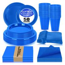 Conjunto de pratos de festa descartáveis CLIYTICA Blue, pacote com 50