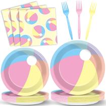 Conjunto de pratos de festa Summer Macaron Beach Ball, 96 unidades