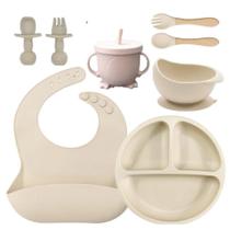 Conjunto de Pratos de Jantar para Bebês Talheres Bebê Silicone 6 Peças Bege OEM