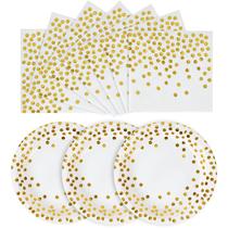 Conjunto de pratos de papel descartáveis CENLBJ, pacote de 100 branco/dourado, 18 cm