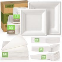 Conjunto de pratos de papel descartáveis Gezond Compostable 300 unidades