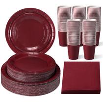 Conjunto de pratos de papel descartáveis Tioncy, 200 unidades, cor de vinho, 7", 9", 9 onças