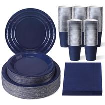 Conjunto de pratos de papel descartáveis Tioncy, copos e guardanapos, 200 unidades, azul marinho