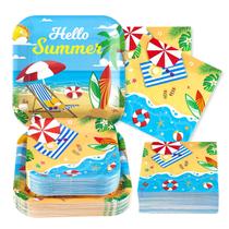 Conjunto de pratos de papel Hello Summer Beach Party da Grécia com 200 unidades Conjunto de pratos de papel Hello Summer Beach Party da Grécia com 200 unidades