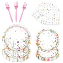 Conjunto de pratos de papel refavor Floral 96 unidades Wildflower Party