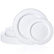 Conjunto de pratos de plástico branco U-QE 60PCS para jantar de 10" e sobremesa de 7" Conjunto de pratos de plástico branco U-QE 60PCS para jantar de 10" e sobremesa de 7"