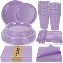 Conjunto de pratos de plástico CLIYTICA Lavender para 30 convidados descartáveis Conjunto de pratos de plástico CLIYTICA Lavender para 30 convidados descartáveis