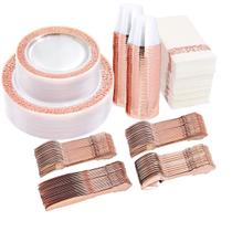 Conjunto de pratos de plástico descartáveis Clear Rose Gold 50 Hóspedes