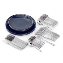 Conjunto de pratos de plástico descartáveis com talheres para 40 Navy