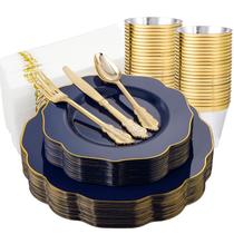 Conjunto de pratos de plástico descartáveis NOCCUR 175PCS azul com talheres