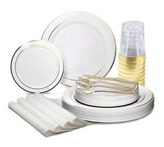 Conjunto de pratos de plástico descartáveis OCCASIONS 200 unidades para 25 convidados Conjunto de pratos de plástico descartáveis OCCASIONS 200 unidades para 25 convidados