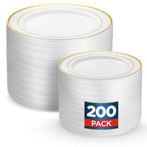 Conjunto de pratos de plástico Munfix 200 Gold 100 Dinner 25 cm 100 Sobremesa 18 cm
