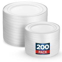 Conjunto de pratos de plástico Munfix 200 unidades: 100 jantares 25 cm e 100 sobremesas 19 cm